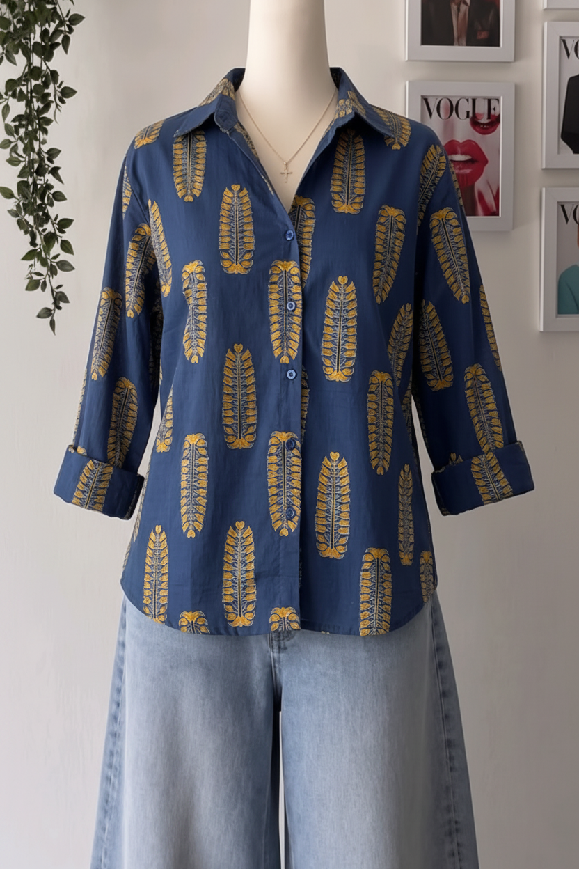 Nayra Cotton Printed Shirt — Relaxed Fit Full Sleeve Shirt